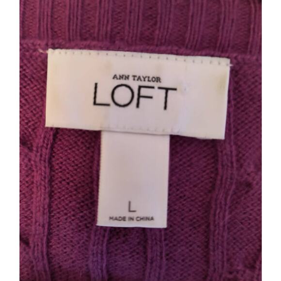 Ann Taylor Loft Sweater Women's Size L Purple Cable Knit Long Sleeve V Neck - Picture 2 of 14
